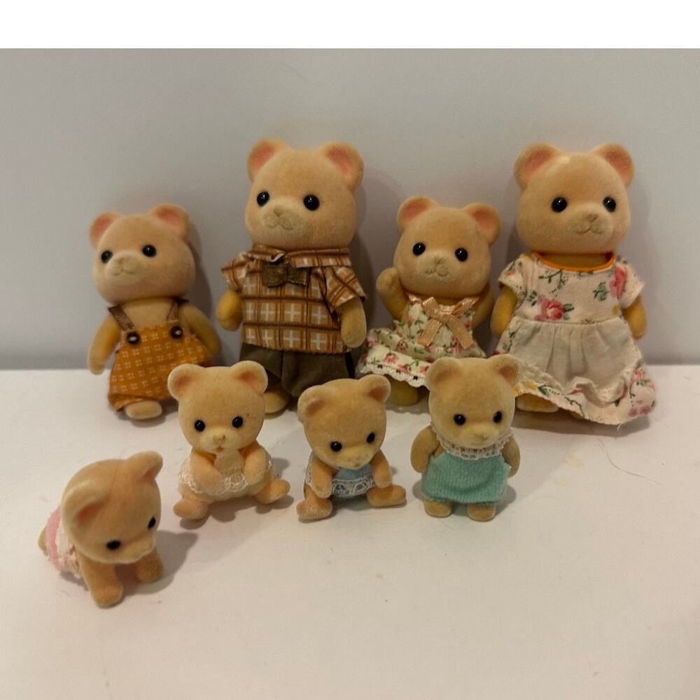 Calico Critters Cuddle Bear Family with 4 babies discontinued played with
